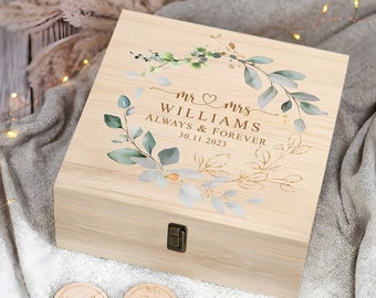 Personalised Floral Keepsake Box For Wedding, Custom Mr & Mrs Wedding Memory Box, Christmas Couple Gifts, Wedding Gifts, Anniversary Gifts