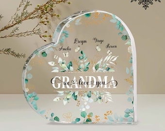 Personalized Grandkids Name Grandma Heart Acrylic Plaque, Grandma Gifts, Mothers Day Gift For Grandma, Gift For Gigi, Mimi, Christmas gifts