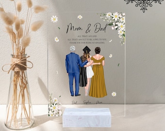 Personalized Graduation Daughter With Parents Print Rectangle Plaque, Appreciation Gifts for Mom, Dad On Graduation Day, Graduation 2023