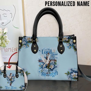 Bolso de mano de cuero para mujer con asa y nombre personalizado "El Señor estuvo conmigo", bolsos cristianos, regalos religiosos para mujeres, regalo para amantes de Jesús