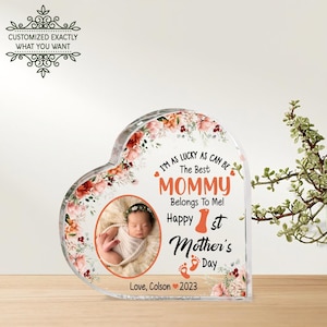 Personalisierte Foto Baby glücklich erste Muttertag Herzform Acryl Plakette, erste Muttertagsgeschenk vom Baby, personalisierte Muttertagsgeschenk