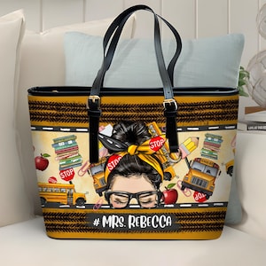 Sac fourre-tout en cuir personnalisé pour chauffeur d'autobus scolaire, sac fourre-tout graphique d'autobus scolaire, cadeaux de remerciement pour chauffeur d'autobus scolaire, cadeau de rentrée des classes
