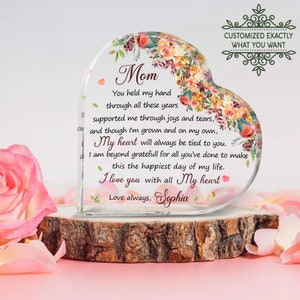 Texte personnalisé et fleurs maman cadeau coeur plaque acrylique, cadeaux personnalisés pour la fête des mères de la fille, cadeau pour maman, cadeaux d'anniversaire