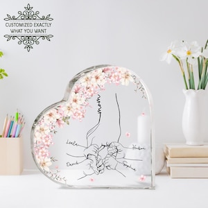 Nom personnalisé maman et enfant mains coeur plaque acrylique, cadeaux de fête des mères personnalisés de sa fille, cadeau pour maman, cadeaux d'anniversaire de maman
