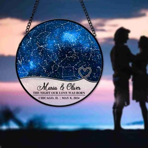 Personalisierte Sternenkarte Faux Buntglas Suncatcher, Geschenk für Paar, Konstellationskarte, Valentinstag, Hochzeitsgeschenk, Geburtstagsgeschenk