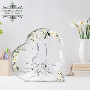 Nom personnalisé maman et enfant mains coeur plaque acrylique, cadeaux de fête des mères personnalisés de sa fille, cadeau de Noël pour maman, cadeau d'anniversaire de maman
