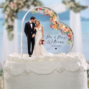 Personalized Wedding Photo Heart Acrylic Plaque, Wedding Cake Topper, Bride And Groom Photo, Wedding Keepsake, Wedding Gift, Wedding Sign