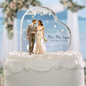 Personalized Wedding Photo Heart Acrylic Plaque, Wedding Cake Topper, Bride And Groom Wedding Cake Topper, Wedding Gift, Wedding Sign