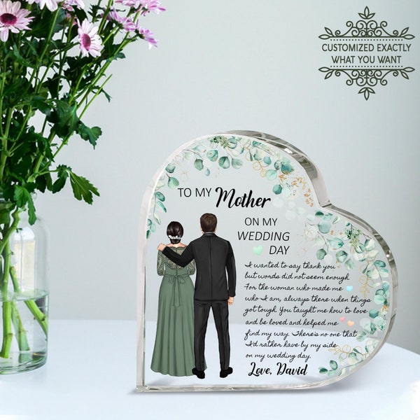 Personalized mother of the groom gift from groom, wedding gift for mother of the groom, mother and son on wedding day Heart Acrylic Plaque