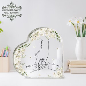 Nom personnalisé maman et enfant mains coeur plaque acrylique, cadeaux personnalisés pour la fête des mères de la fille, cadeau pour maman, cadeaux d'anniversaire maman