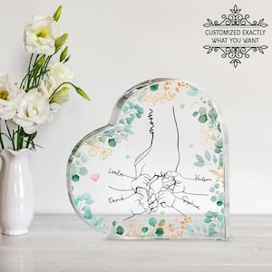 Nom personnalisé maman et enfant mains coeur plaque acrylique, cadeaux de fête des mères personnalisés de sa fille, cadeau de Noël pour maman, cadeau d'anniversaire de maman