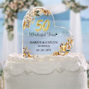 Personalized Wedding Anniversary Cake Topper, 20th, 25th, 30th, 40th, 50th Anniversary Acrylic Cake Topper, Anniversary Heart Acrylic Plaque