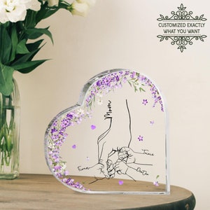 Nom personnalisé maman et enfant mains coeur plaque acrylique, cadeaux de fête des mères personnalisés de sa fille, cadeau pour maman, cadeaux d'anniversaire de maman