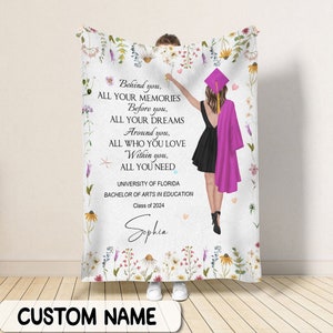 Personalized Graduation Fleece Blanket, Senior 2024 Gift, Custom Blanket With Name and School for High School and College Graduates Gift