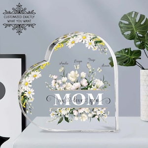 Nom personnalisé maman et enfants, nous vous aimons plaque acrylique coeur, cadeaux de fête des mères personnalisés de sa fille, cadeau pour maman, cadeaux de Noël