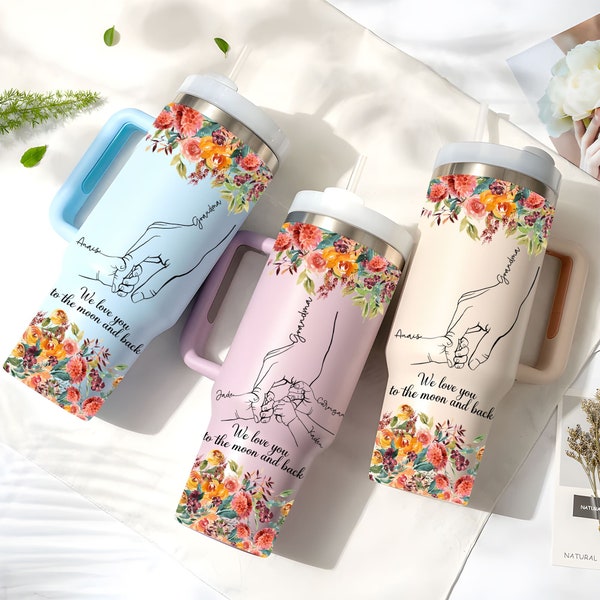 Personalized Grandma With Grandkids Name 40 Oz Tumbler, Custom Grandma And Grandkids Hand Tumbler, Birthday Gift For Nana, Mothers Day Gift