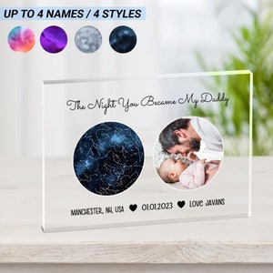 Aangepaste sterrenkaart en foto acrylblok, Vaderdagcadeau van vrouw, gepersonaliseerd cadeau voor papa, papa verjaardagscadeau, eerste keer papa cadeau
