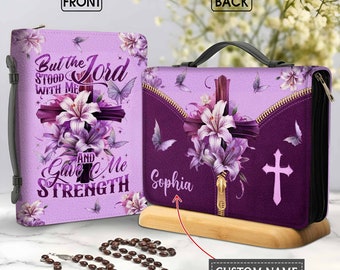 Personalized Christian Art Bible Cover, Custom Lord Stood With Me Bible Cover, Religious Gifts For Women, Christian Gift, Flower Book Cover