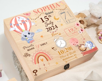 Personalized Baby Memory Keepsake Box, Wooden Keepsake Box for Newborn Baby, Cute Animal Wooden Box For Baby Girl, Baby Boy, Mothers Day