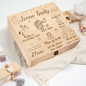Personalized Baby Memory Keepsake Box, Custom Wooden Keepsake Box For Newborn Baby, Wooden Box For Baby Girl, Baby Boy, Christening Gift