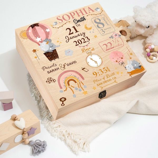 Personalized Baby Memory Keepsake Box, Wooden Keepsake Box for Newborn Baby, Cute Animal Wooden Box For Baby Girl, Baby Boy, Mothers Day