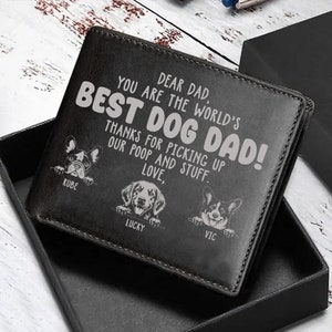 Cartera de cuero personalizada para papá perro, cartera de cuero masculina con nombre de mascota personalizada, regalo del día del padre para papá, cartera para hombres, regalo de cartera amante de mascotas