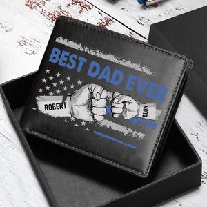 Personalisiertes Familienname männliches Leder Portemonnaie, personalisiertes Fist Bump Dad Kinder Haustier Leder Portemonnaie, Vatertagsgeschenk für Papa, Portemonnaie für Männer