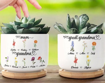 Personalized Great Grandma Birth Month Ceramic Plant Pot, Gifts For Great Grandma, Mother's Day Gifts, Birthday Gift, New Great Grandma Gift