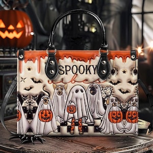 Bolso de mano de piel inflada 3D de imitación Spooky Vibes con asa, bolsos de fantasmas de perros espeluznantes, billetera, bolsos de Halloween con estampado 3D, regalo para amantes de los perros