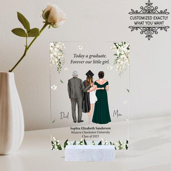 Personalized Graduation Daughter With Parents Print Rectangle Plaque, Appreciation Gifts for Mom, Dad On Graduation Day, Graduation 2023