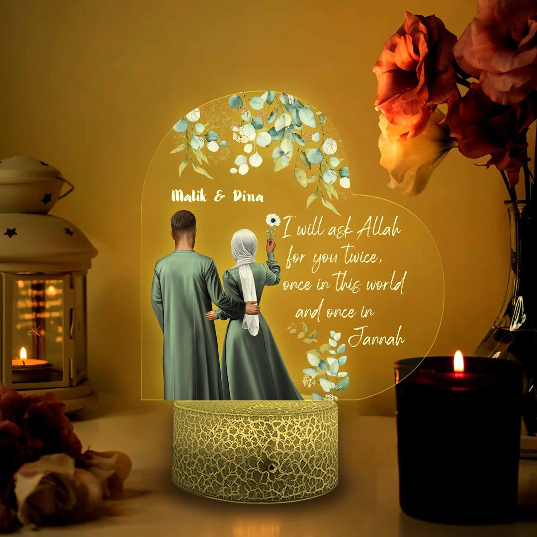 Personalisiertes muslimisches Paar Nachtlicht, Muslimische Hochzeit 3D