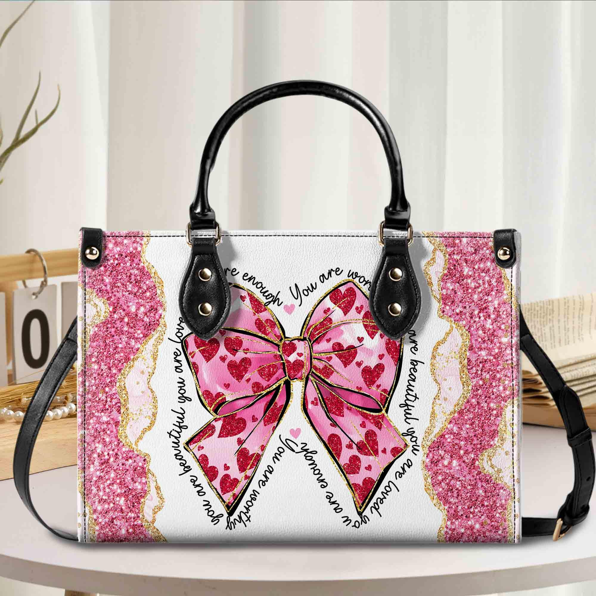 Discover Bow Pink Valentine Handbag With Handle, Valentine's Day Gift For Her, (Purse Not Included)
