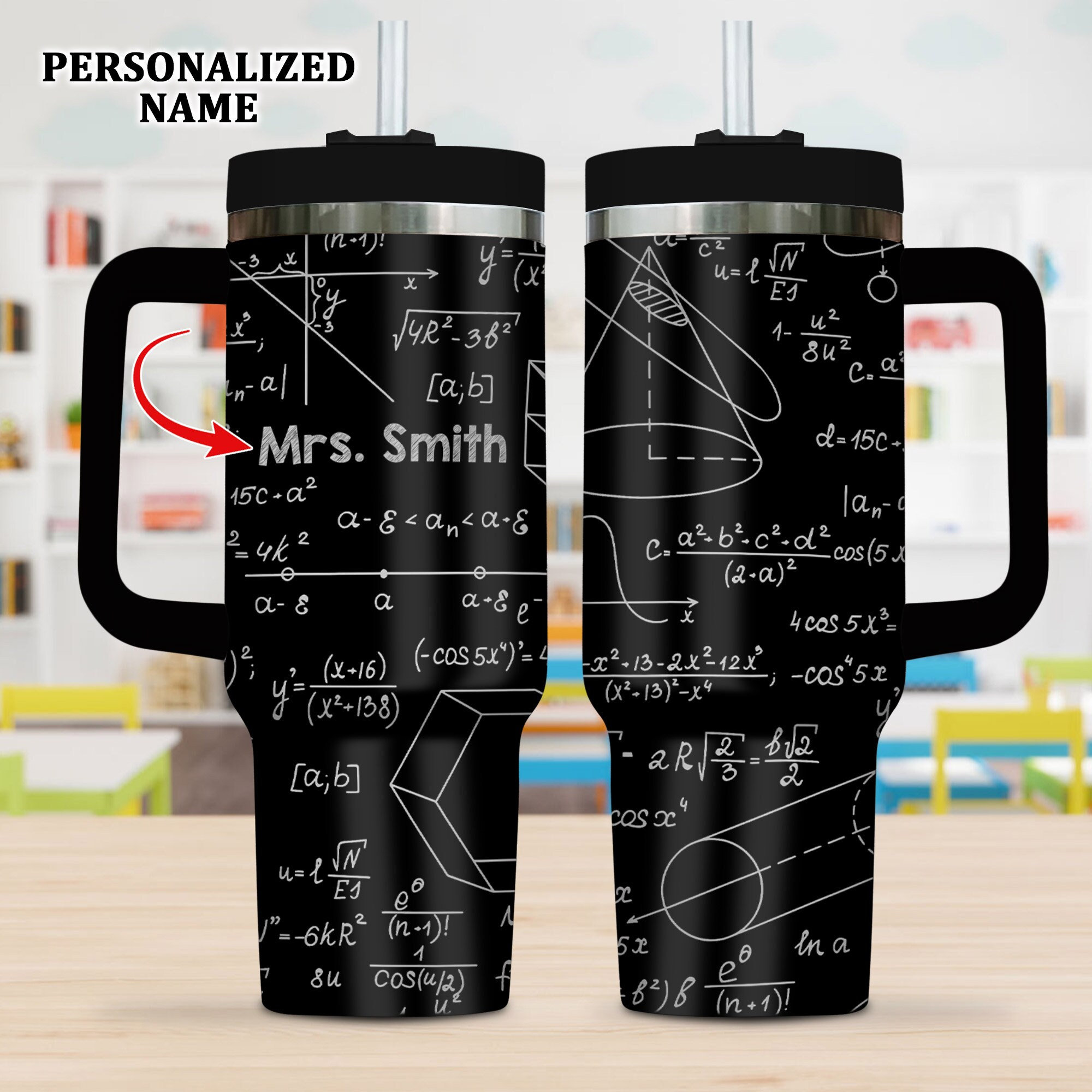 Personalized Math Teacher Laser Engraved 40 Oz Tumbler, Gift for Math Teacher, Mathematics Pattern Tumbler, Math Teacher Appreciation Gift