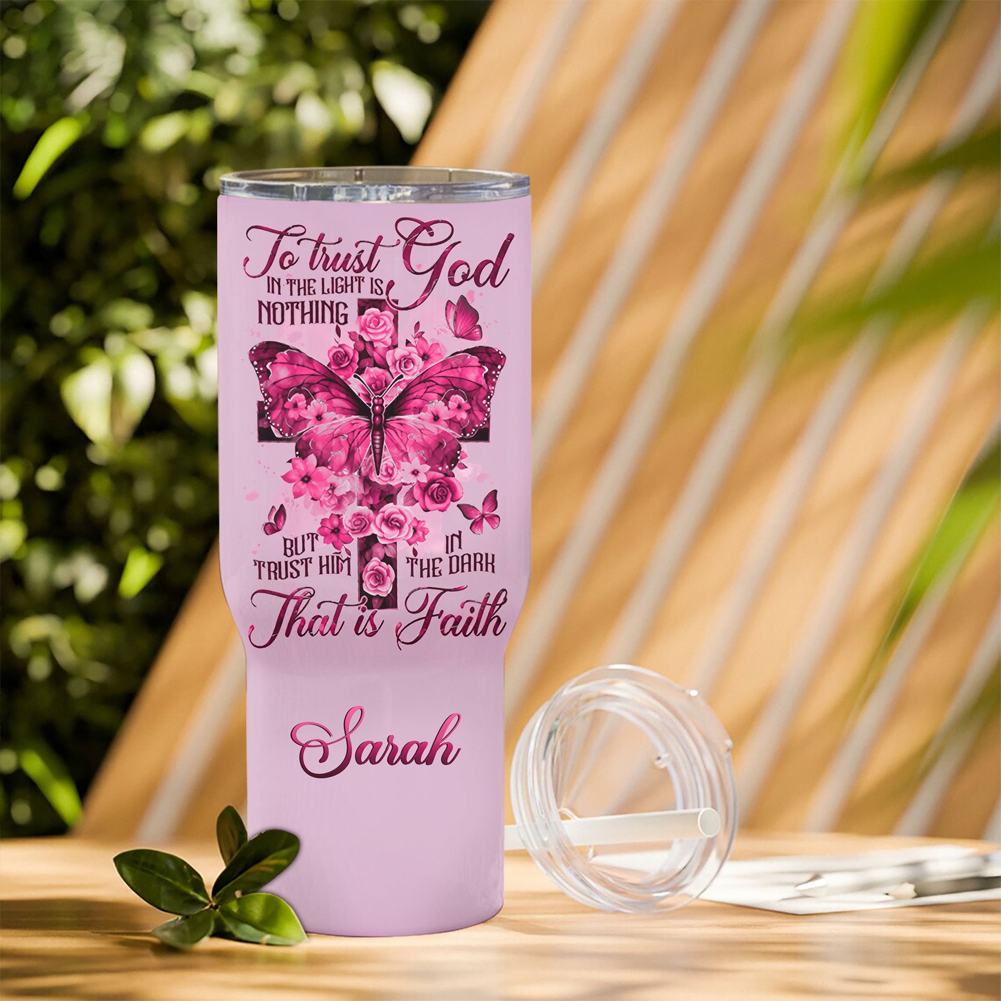 Personalized Jesus And Cross Butterfly 40 Oz Tumbler, Trust Him In The Dark That Is Faith