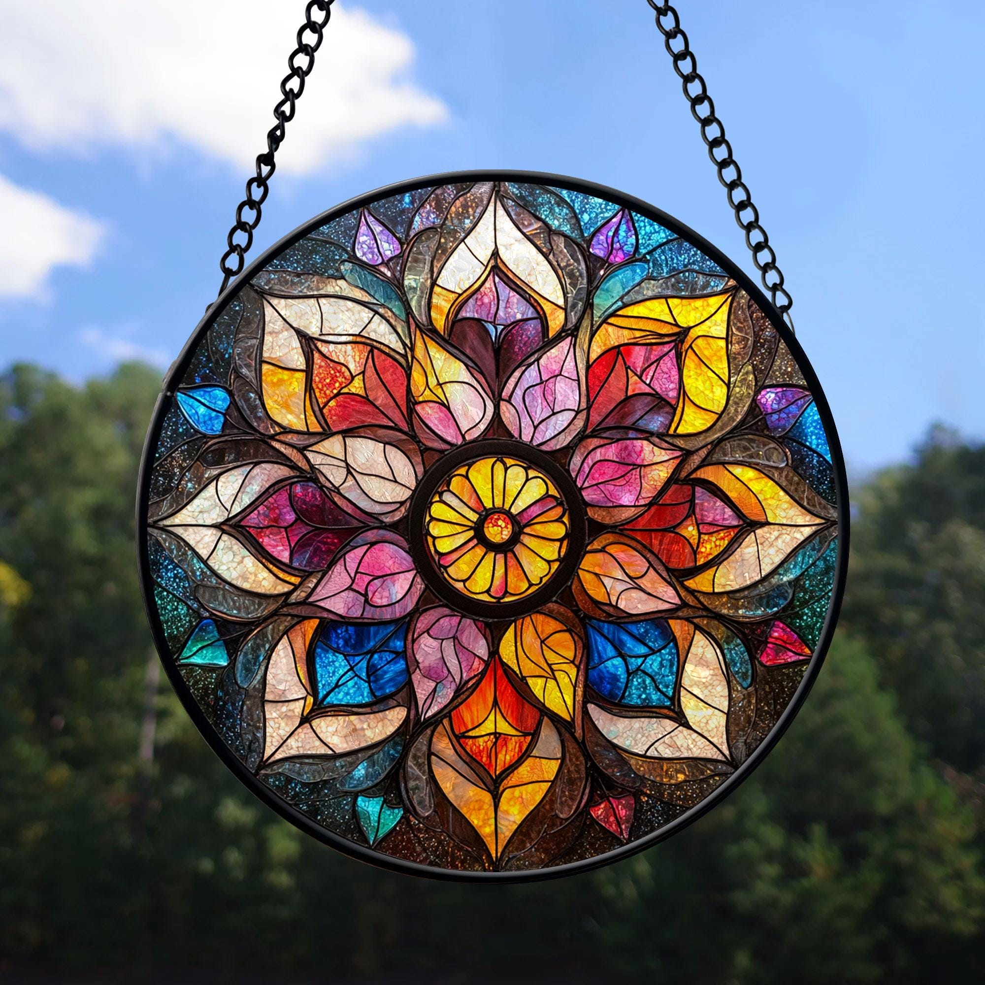 Zwarte Kat Op Witte Maan – Glas-in-lood Raamhanger, 14x10,9 Cm, Handgesoldeerd, Zonnevanger – Cadeau Voor Kattenliefhebbers En Bij Verlies