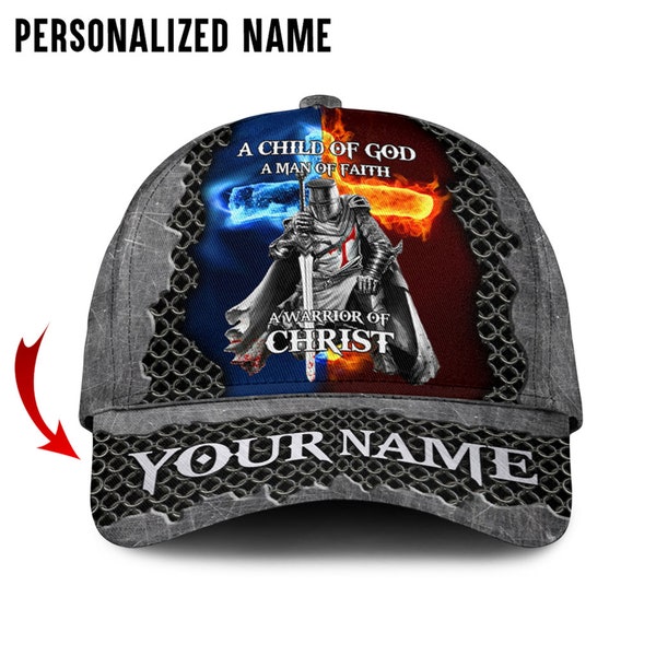 Personalized name Jesus cap, a child of God, a man of faith, a warrior of Christ cap, Knight Templar cap, Jesus gift, Christian Cap