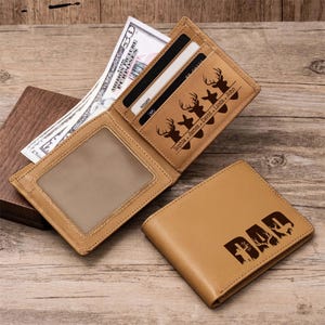 Personalisierte Jagd Dad Leder Geldbörse, Vatertagsgeschenke, Geschenk für Papa, Opa, benutzerdefinierte Name Geldbörse für Papa, Opa, Jäger Papa Geschenk
