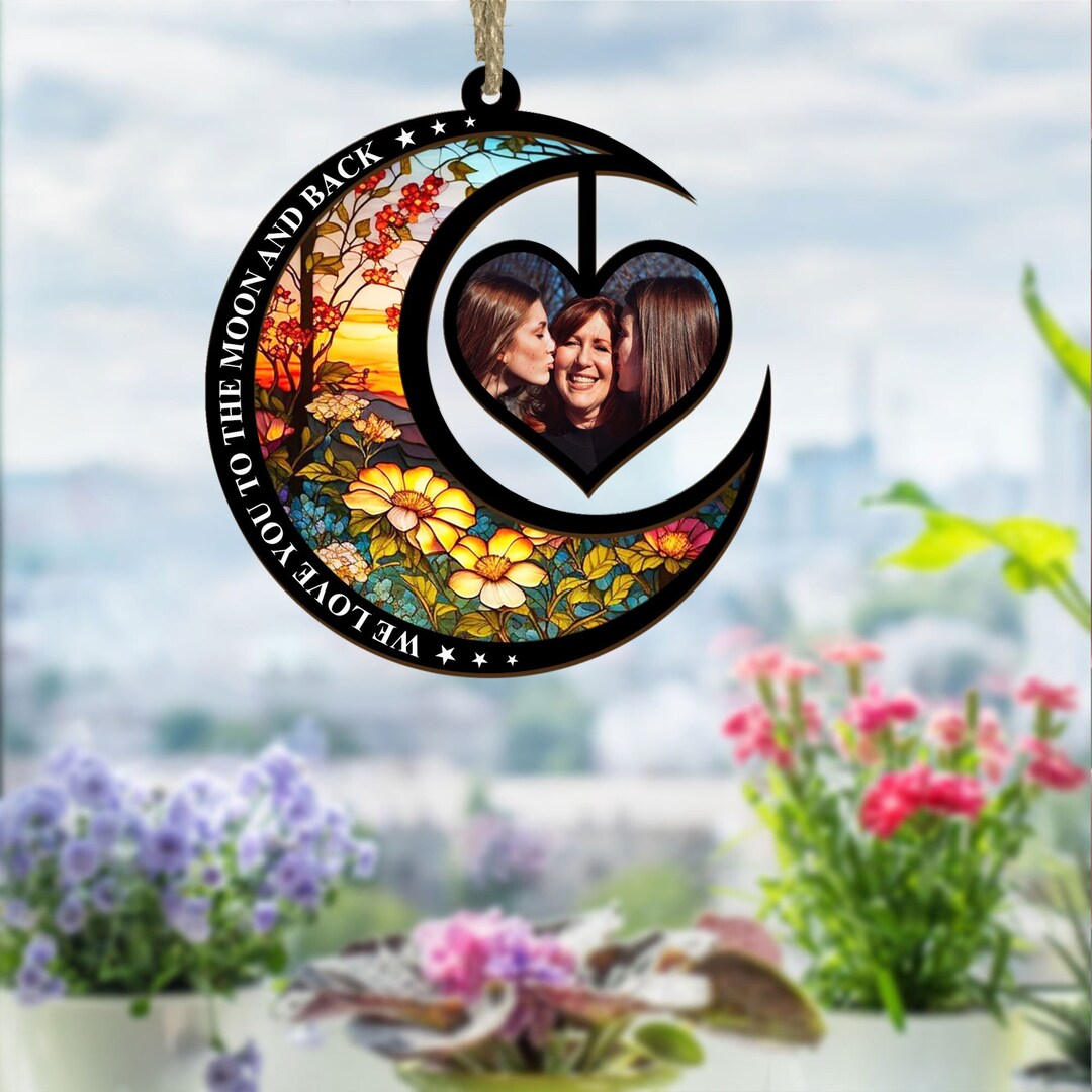 Personalized Photo Suncatcher, Mom and Daughter, Dad and Son Portrait Suncatcher, Mother's Day ...