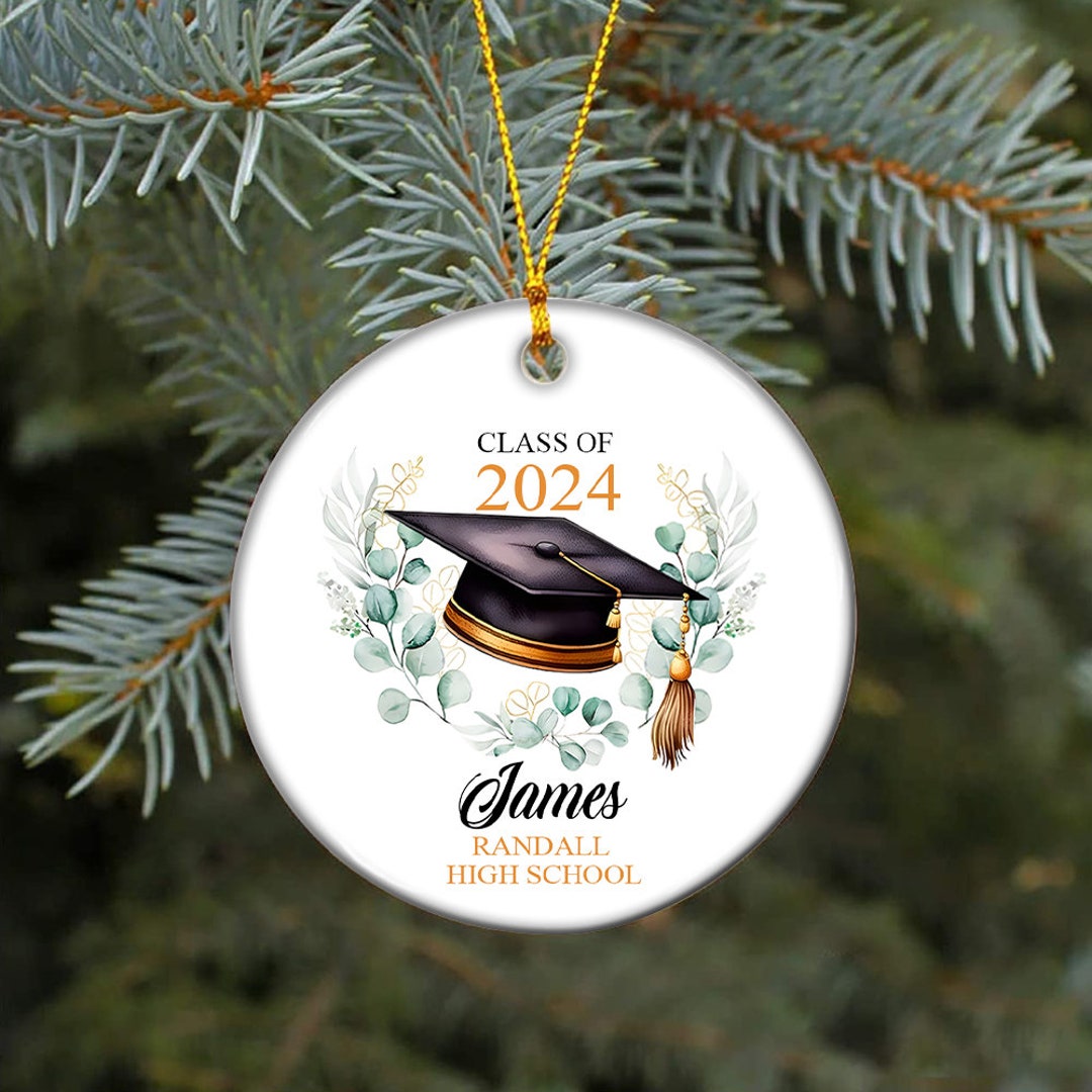 Custom School Graduation Ceramic Circle Ornament, Class of 2024