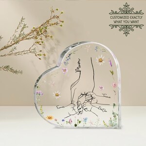 Nom personnalisé maman et enfant mains coeur plaque acrylique, cadeaux personnalisés pour la fête des mères de la fille, cadeau pour maman, cadeaux d'anniversaire maman