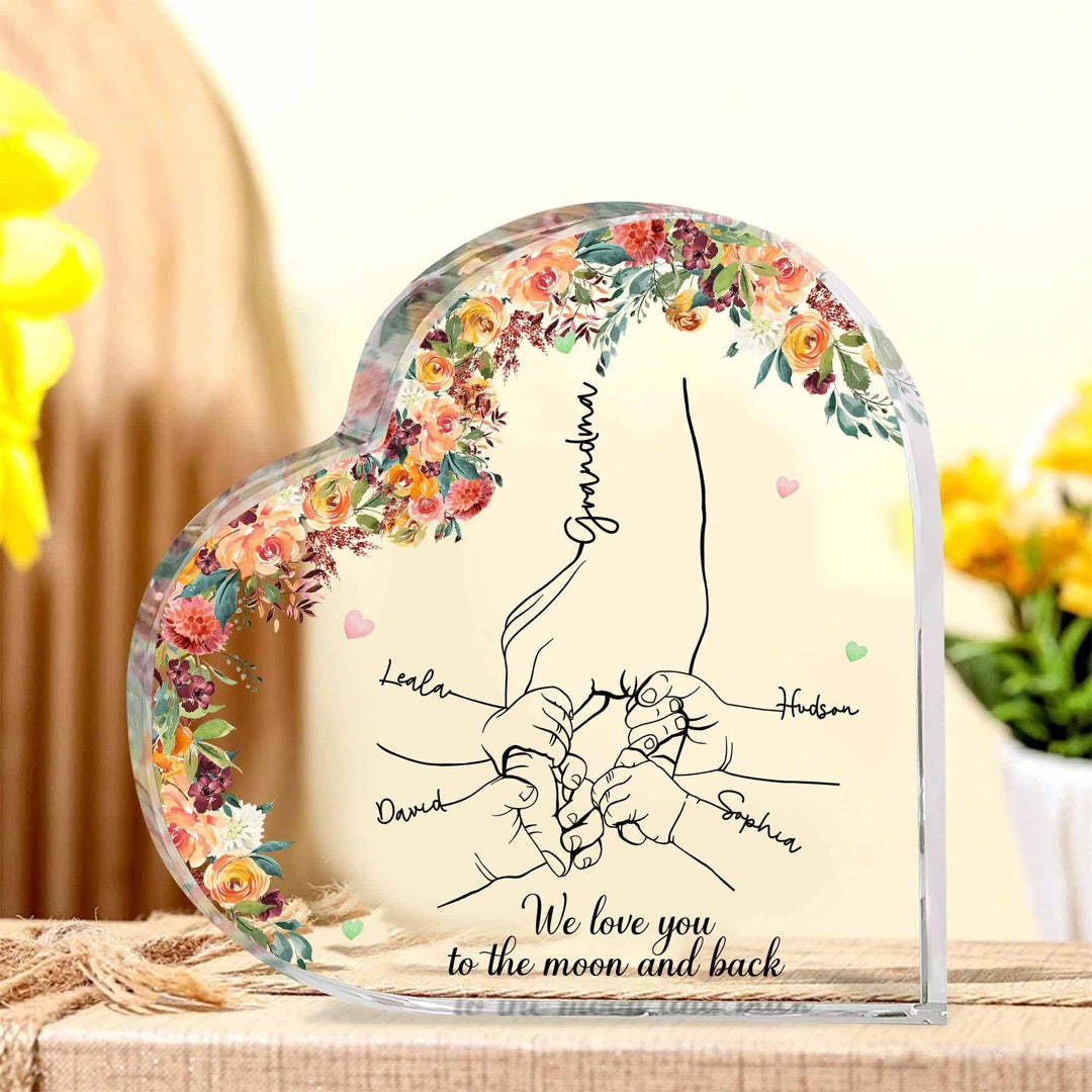 Personalized Grandma and Kid Hands Heart Acrylic Plaque, Custom Mother ...