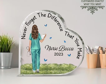 Personalized nurse gift, gift for nurse, nurse graduation gift, nurse retirement gift, nurse Christmas gift heart acrylic plaque