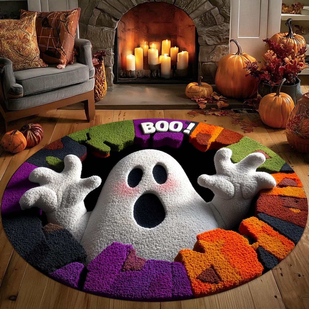 3D Printed Halloween Ghost Rug, Spooky Halloween Round Mat, Halloween ...