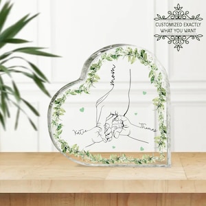 Nom personnalisé maman et enfant mains coeur plaque acrylique, cadeaux de fête des mères personnalisés de sa fille, cadeau de Noël pour maman, cadeau d'anniversaire de maman
