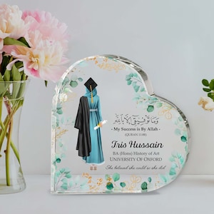 Personalized Muslim Graduation Print Heart Acrylic Plaque, Muslim Graduation Gift, Islamic Graduation Gift For Her With Arabic Quote