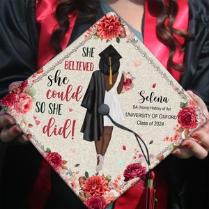 Personalized Graduation Cap Topper, Black Queen Grad Cap Topper, Class Of 2024, I Chose My Path But God Ordered My Steps, Graduation Decor