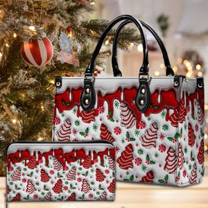 Bolso de mano con asa y diseño navideño inflado, bolsas planas 2D para bocadillos y pasteles navideños, regalo de Navidad para ella, accesorios navideños