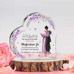 Personalized Muslim Graduation Print Heart Acrylic Plaque, Muslim Graduation Gift, Islamic Graduation Gift For Her With Arabic Quote