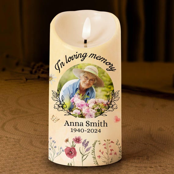Personalized Photo LED Memorial Candle - Flameless Bereavement Candle With Custom Picture