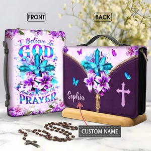 Personalized Christian Art Bible Cover, I Believe In God Faith Bible Cover, Religious Gifts For Women, Christian Gift, Flower Book Cover